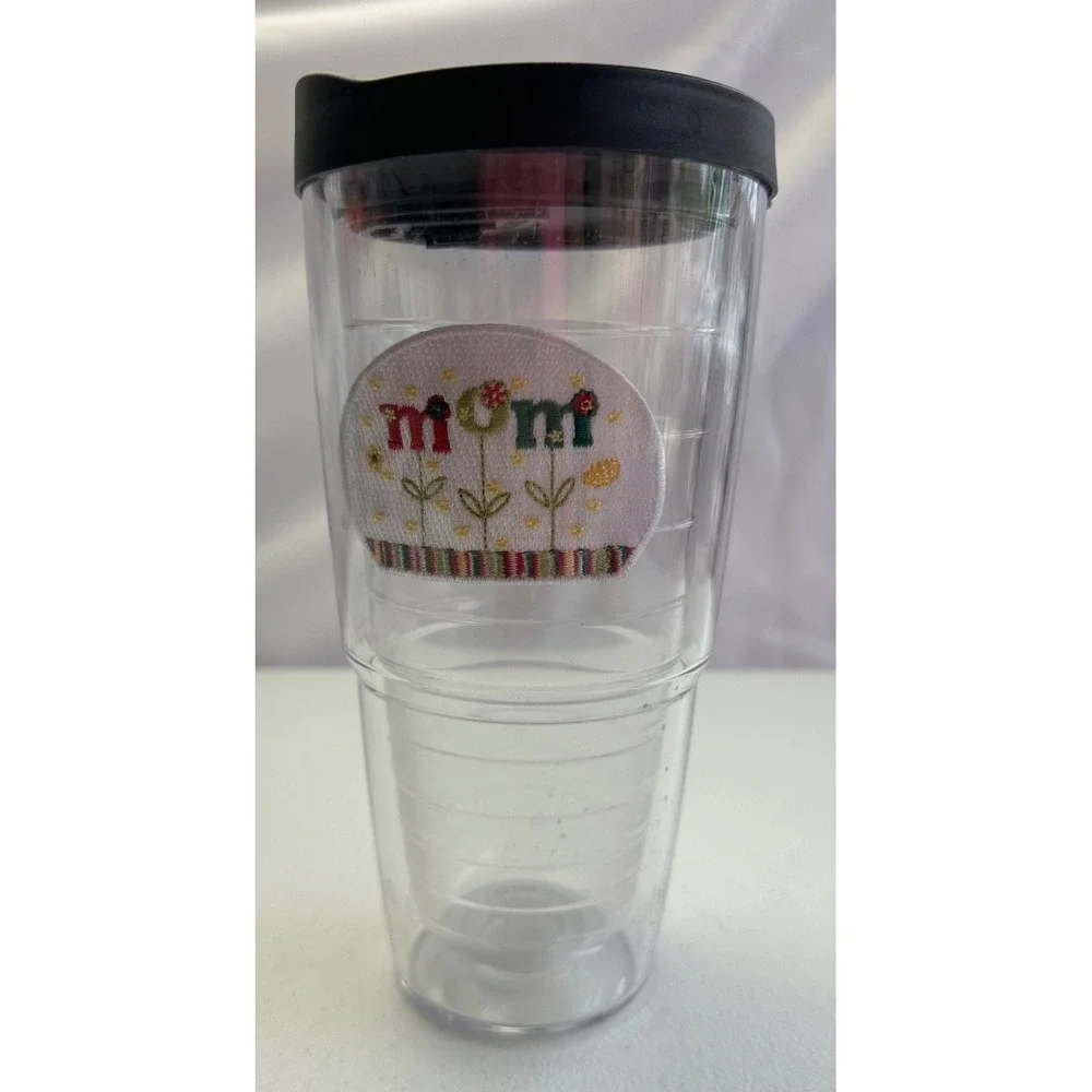 Tervis 24oz Clear‎ Tumbler Embroidered Mom Patch with Lid Lifetime Guarantee